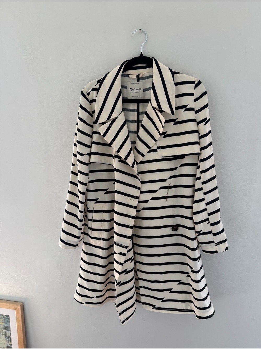Madewell “Parcel” Black and White Striped Trench Coat Size Medium